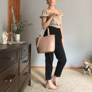 Minimalist neutral pink small tote